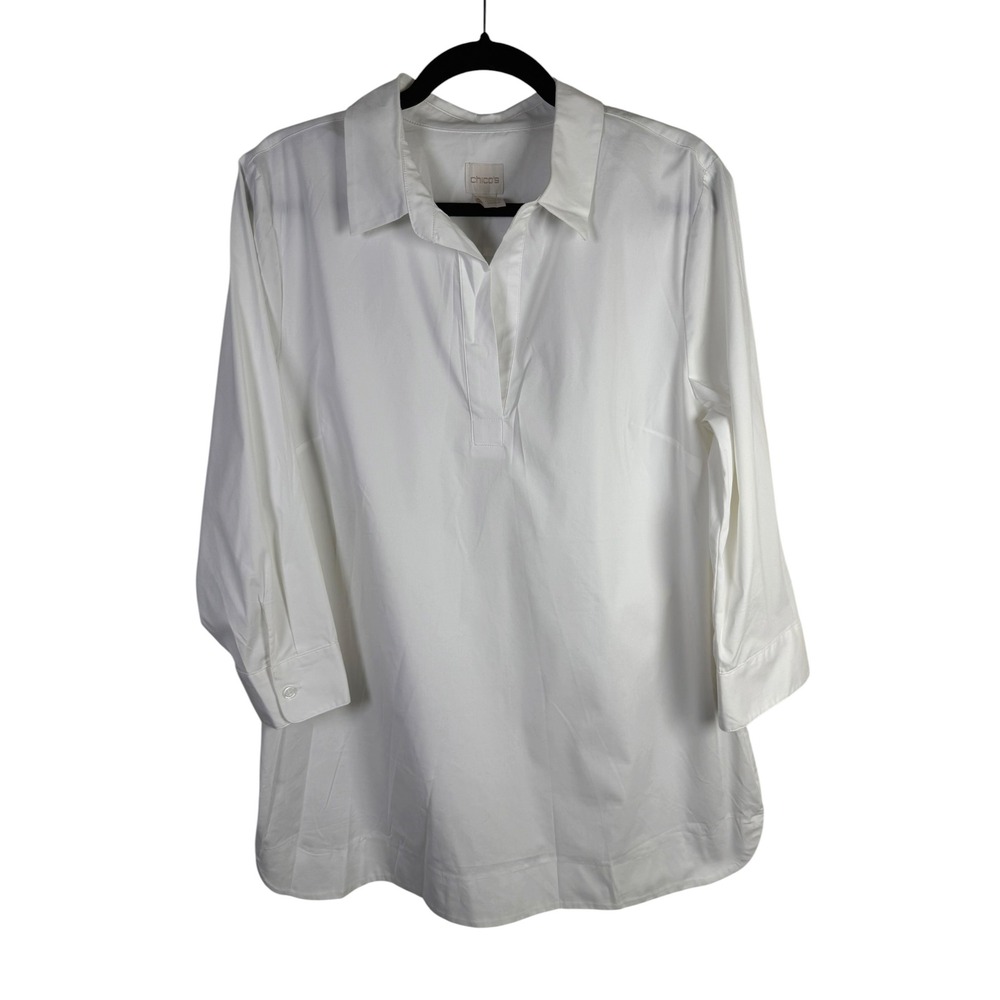 NWT Chico's White Long Sleeve‎ Popover Size Large